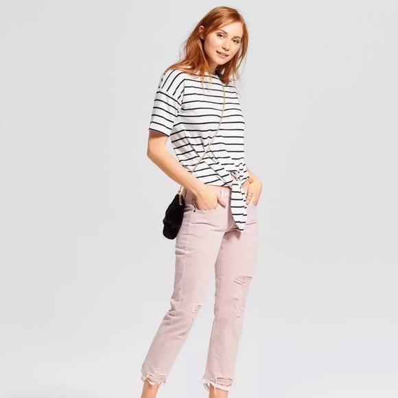 NWT Mossimo Pink Boyfriend Crop Ripped Jeans 16 - Picture 2 of 8